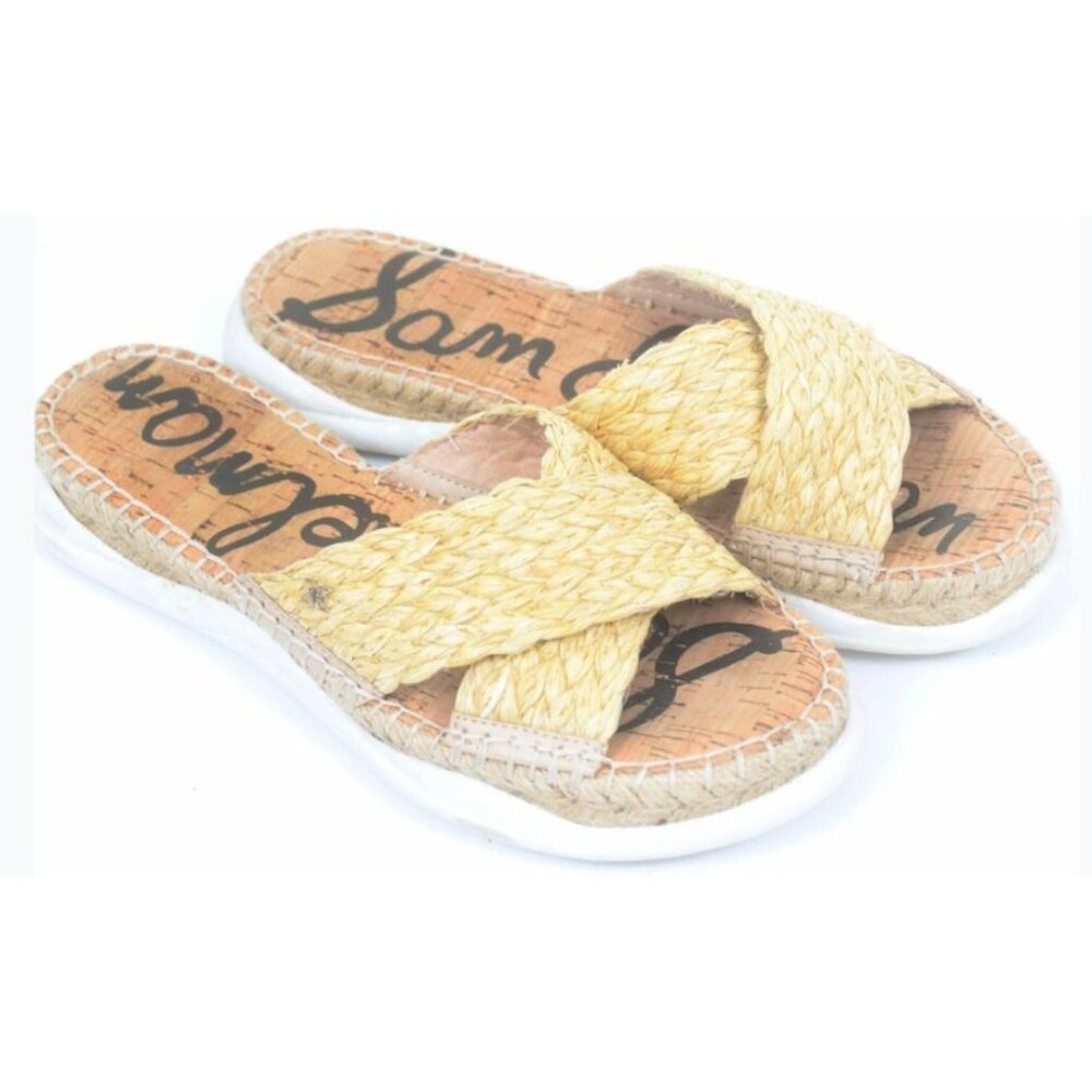 SAM EDELMAN Jovie Size 7.5 Criss Cross Slide Woven Beachy Resort Vacay Sandals